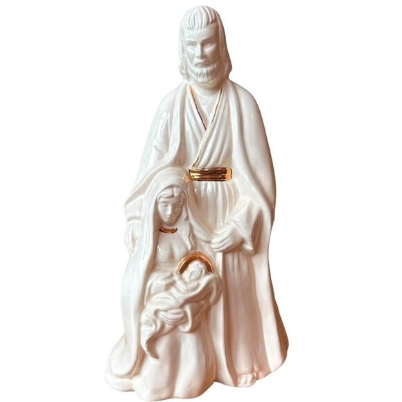 Ceramic nativity scene Jesus, Mary & Joseph 12 in ivory gold - Picture 1 of 7